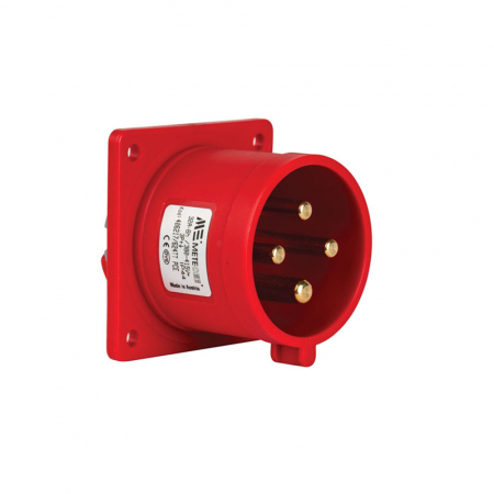 Prize si fise trifazice - Fisa stecher incastrabil 4 poli 32A 3P+PE drept 380V culoare rosie IP44 6h CEE 70x70mm