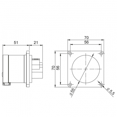 Fisa stecher incastrabil 4 poli 32A 3P+PE drept 380V culoare rosie IP44 6h CEE 70x70mm [1]