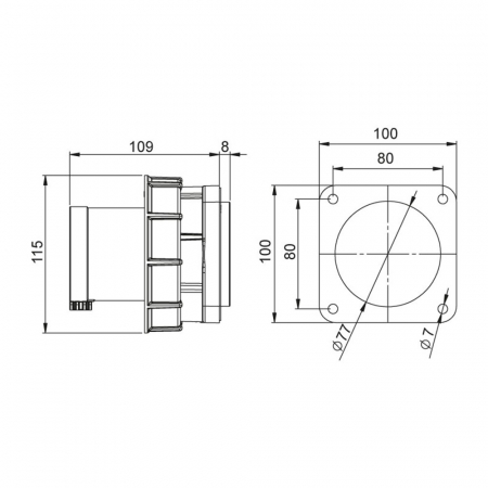 Fisa stecher incastrabil 4 poli 63A 3P+PE drept 380V culoare rosie IP67 6h CEE 100x100mm [1]