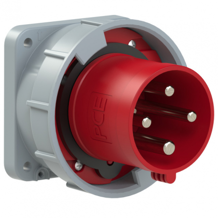 Fisa stecher incastrabil 4 poli 63A 3P+PE drept 380V culoare rosie IP67 6h CEE 100x100mm [2]
