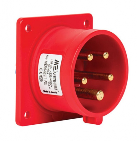 Prize si fise trifazice - Fisa stecher incastrabil 5 poli 16A 3P+N+PE drept 380V culoare rosie IP44 6h CEE 70x70mm