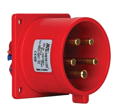 Prize si fise trifazice - Fisa stecher incastrabil 5 poli 32A 3P+N+PE drept 380V culoare rosie IP44 6h CEE 70x70mm