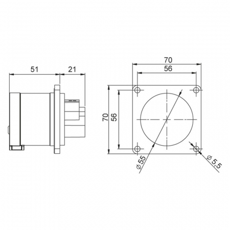 Fisa stecher incastrabil 5 poli 32A 3P+N+PE drept 380V culoare rosie IP44 6h CEE 70x70mm [1]