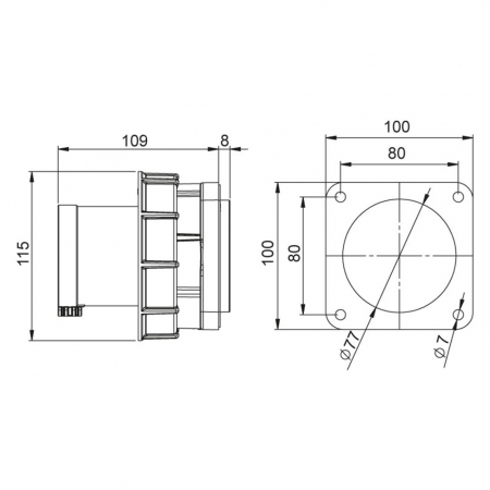 Fisa stecher incastrabil 5 poli 63A 3P+N+PE drept 380V culoare rosie IP67 6h CEE 100x100mm [1]