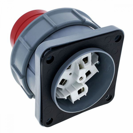 Fisa stecher incastrabil 5 poli 63A 3P+N+PE drept 380V culoare rosie IP67 6h CEE 100x100mm [2]