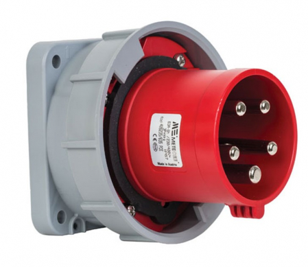 Prize si fise trifazice - Fisa stecher incastrabil 5 poli 63A 3P+N+PE drept 380V culoare rosie IP67 6h CEE 100x100mm