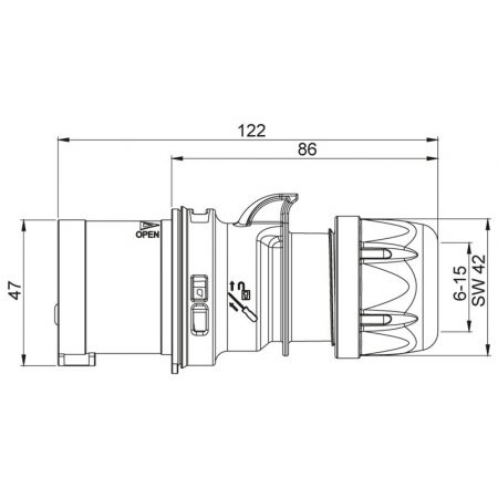Fisa stecher monofazic CEE 3 poli 2P+PE 16A 6h albastru 230V IP44 mobila cu montaj pe cablu [2]