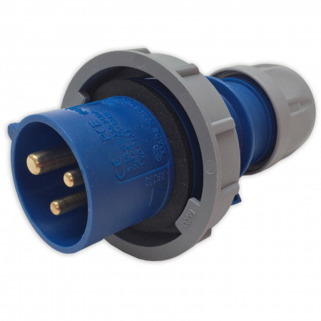 Fisa stecher pe cablu 3 poli 16A 1P+N+PE drept 230V albastru IP67 6h CEE 122x71mm [2]