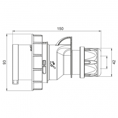 Fisa stecher pe cablu 3 poli 32A 1P+N+PE drept 230V monofazic albastru IP67 6h CEE 150x93mm [1]
