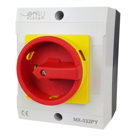 Intrerupatoare pentru tablouri electrice - Intrerupator 32A 7.5kw 0-1 ON-OFF 3 poli 400V AC IP65 industrial aplicat casetat