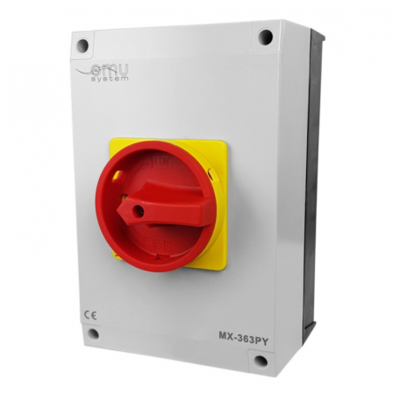 Intrerupatoare pentru tablouri electrice - Intrerupator 63A 22kw 0-1 ON-OFF 3 poli 400V AC IP65 industrial aplicat casetat