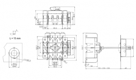 Intrerupator modular rotativ 3 poli 160A 0-1 ON-OFF IP20 montaj pe sina sau cu suruburi [1]