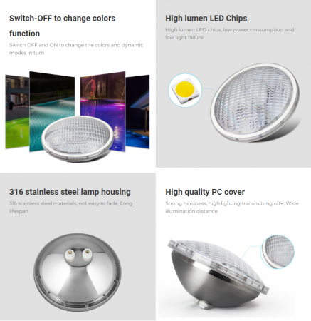 Lumină pentru piscină Mi-Light MiBoxer LED pentru sistem LoRa 433MHz 27W PAR56 IP68 RGB+CCT PW01 spot subacvatic [7]