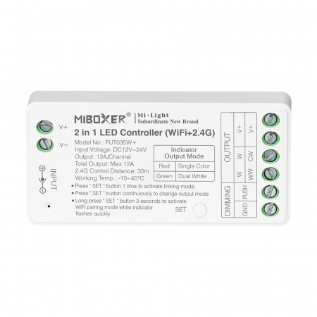 Banda led si accesorii - Mi-Light MiBoxer Group Control Controler de bandă LED 2 în 1 (WiFi+2.4G) CCT 12-24V 144/288W 12A FUT0