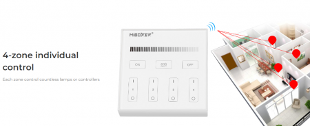 Mi-Light MiBoxer Group Grup de comandă Dimmer cu telecomandă albă montat pe perete 4 zone DIM B [4]