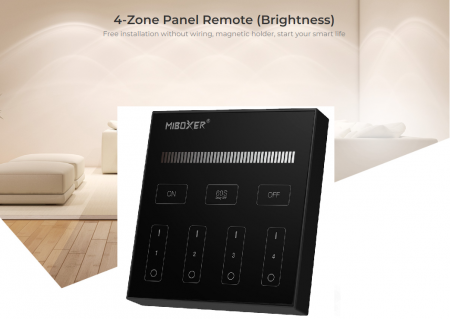 Mi-Light MiBoxer Group Grup de comandă Dimmer cu telecomandă neagră montat pe perete 4 zone DIM B [2]