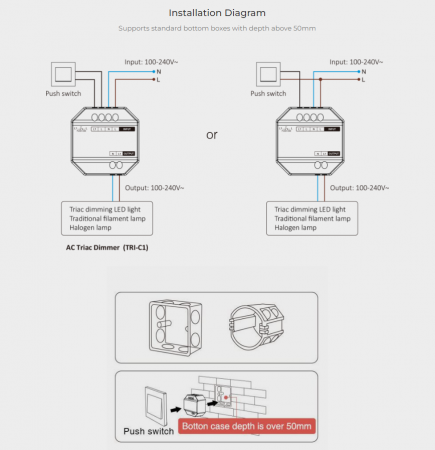 Mi-Light TRI-C1 AC Triac RF + Push Dimmer MiBoxer Mi-Light [5]