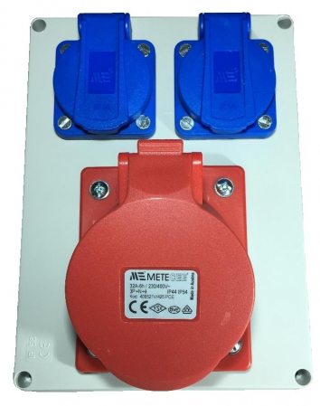 Tablouri electrice - Panou din plastic echipat 1 priza 5 poli 32A si 2 prize monofazice 16A 190x140mm IP44