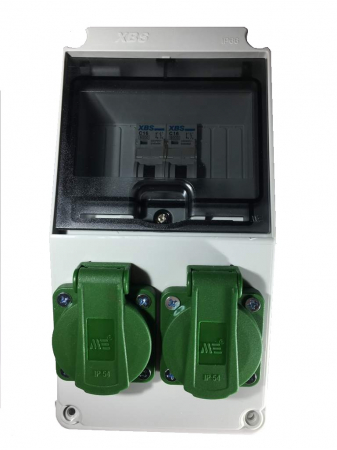 Tablouri organizare de santier - Panou electric din plastic echipat cu 2 prize monofazice schuko 16A 210x110x112mm IP44 organizare de santier fara legaturi ( fara fire)