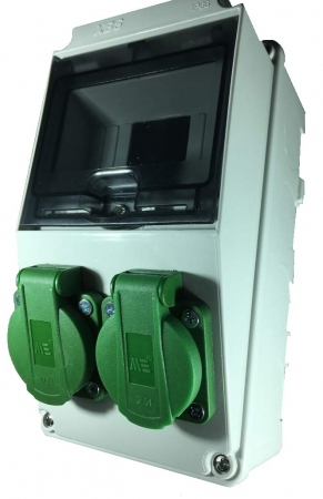 Tablouri electrice - Panou electric din plastic echipat cu 2 prize monofazice schuko 16A 210x110x112mm IP44 organizare de santier fara sigurante si fara legaturi ( fara fire)