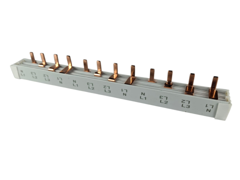 Pieptene busbar tip pin 4 poli (3x4 module) 12 module 80A  210mm 16mm² pentru conexiuni electrice in sigurante L1, L2, L3, N, izolata [1]