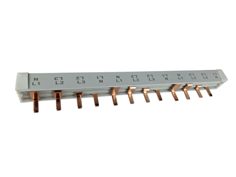 Pieptene busbar tip pin 4 poli (3x4 module) 12 module 80A  210mm 16mm² pentru conexiuni electrice in sigurante L1, L2, L3, N, izolata [2]