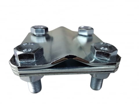 Piesa de legatura 58x58mm in cruce, platbanda (30mm) si conductor Ø 8-12mm, clema galvanizata (FeZn) cu 4 suruburi M8x25 [1]