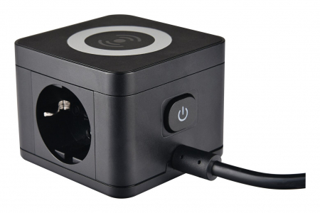 Produse noi - Prelungitor statie de incarcare 1.5m cablu H05VV-F 3G1.5 cu 2 prize schuko 16A 3 porturi USB 3V 2.4A si incarcare wireless 5W prin inductie maxim 3500W IP20