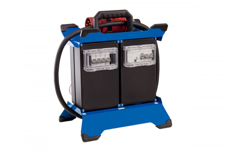 Prelungitor Stecky Duo 3 pentru santier cu 6 prize monofazice schuko 16A 250V, 2 prize trifazice CEE 5 poli 16A , 2 prize trifazice CEE 5 poli 32A IP44 si 2 porturi USB 5V 2.4A IP44 [1]