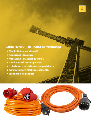 Prelungitor trifazic 10m cablu 5G1.5 H07BQ-F 16A aprox. 11kW lungime IP44 rezistent la uleiuri si abraziune [2]