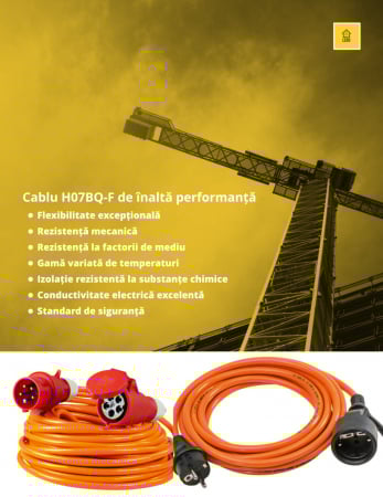 Prelungitor trifazic 10m cablu 5G1.5 H07BQ-F 16A aprox. 11kW lungime IP44 rezistent la uleiuri si abraziune [2]