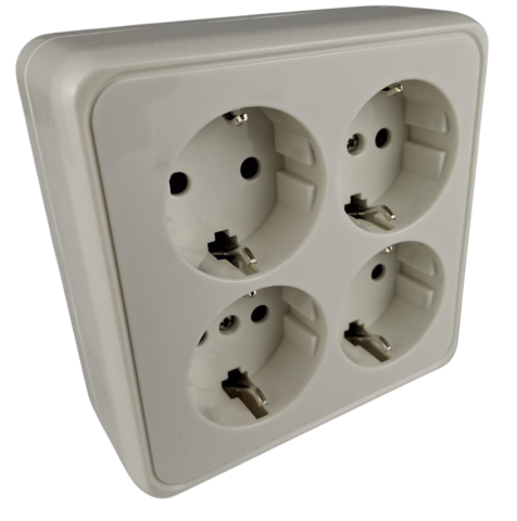 Accesorii electrice - Priza 4 posturi alba aplicata 16A cu CP si protectie copii IP20 107x107mm