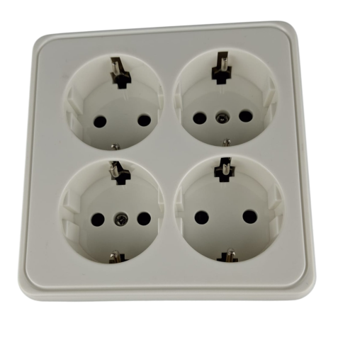 Priza 4 posturi alba aplicata 16A cu CP si protectie copii IP20 107x107mm [1]