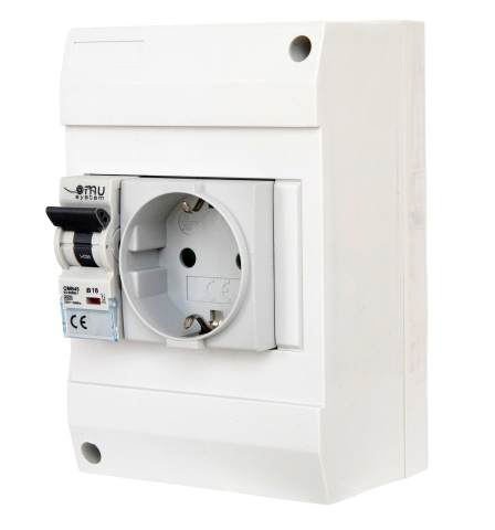 Tablouri electrice - Priza aplicata schuko cu protectie copii si siguranta 1P curba B 16A 130x87mm IP20 230V AC 50/60Hz