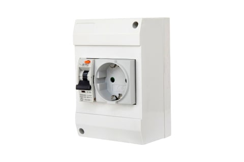 Tablouri din plastic - Priza aplicata schuko cu protectie copii si siguranta diferentiala P+N C 16A 30mA 130x87mm IP20
