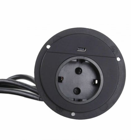 Priză incastrabilă, sistem conector rotund încorporat pentru birou cu încărcător USB-C 250VAC 16A cablu 1,8m [3]