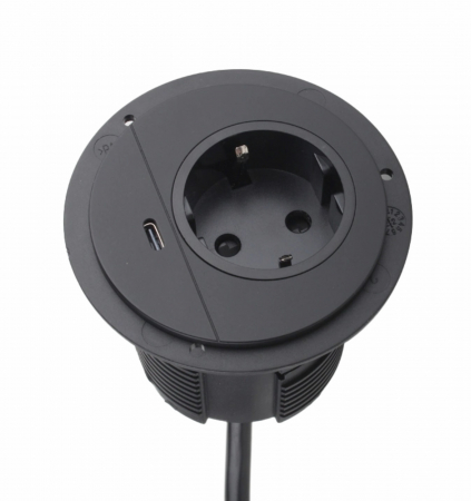 Prelungitoare casnice - Priză incastrabilă, sistem conector rotund încorporat pentru birou cu încărcător USB-C 250VAC 16A cablu 1,8m