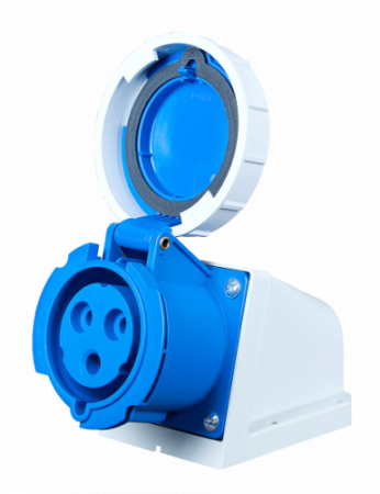 Prize si fise electrice - Priza industriala monofazica aplicata 3 poli 2P+E 32A 6h 230 V (50+60 Hz) albastra IP67