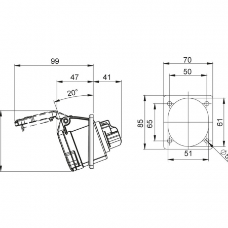 Priza industriala monofazica incastrabila 3 poli 16A 6h 220-250V 50-60Hz IP44 [1]