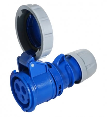 Priza industriala monofazica mobila pe cablu 3 poli 2P+E 32A 6h 230 V (50+60 Hz) albastra IP67 [6]