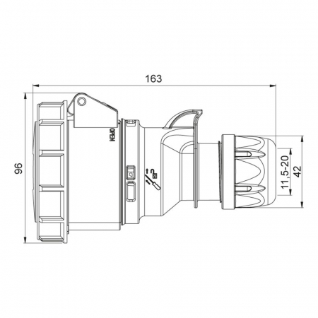 Priza industriala monofazica mobila pe cablu 3 poli 2P+E 32A 6h 230 V (50+60 Hz) albastra IP67 [1]