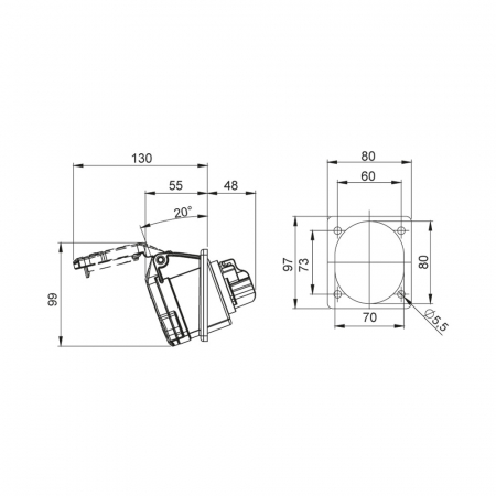 Priza industriala trifazica incastrabila 5 poli 32A 380/415V 50-60Hz IP44 [1]