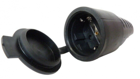 Prelungitoare casnice - Priza neagra cupla cauciucata schuko 16A 250V cu capac IP44