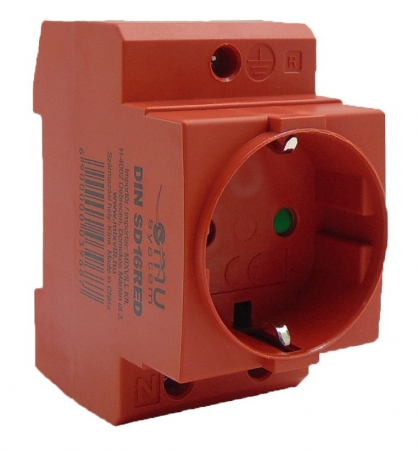 Priza rosie 16A 250V schuko 2P+E cu protectie copii IP30 cu montaj pe sina DIN 35mm omega [1]
