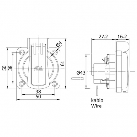 Priza schuko incastrabila galbena pentru tablouri electrice 16A IP54 [2]