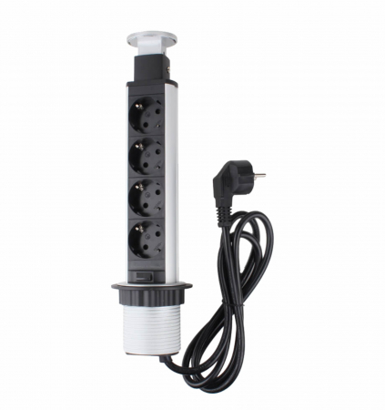 Priză schuko încastrabilă în blat de birou sau bucătărie, 4 posturi 220-240VAC 16A cablu 1.8m, pop-up