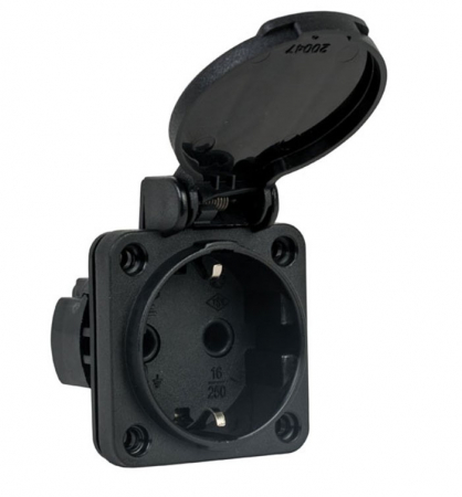 Prize si fise electrice - Priza schuko incastrabila neagra pentru tablouri electrice 16A IP54