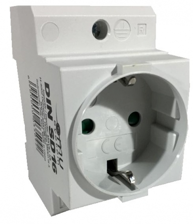 Accesorii tablouri electrice - Priza schuko modulara pe sina DIN omega 16A 250V 2P+F IP30 45x45 cu protectie copii