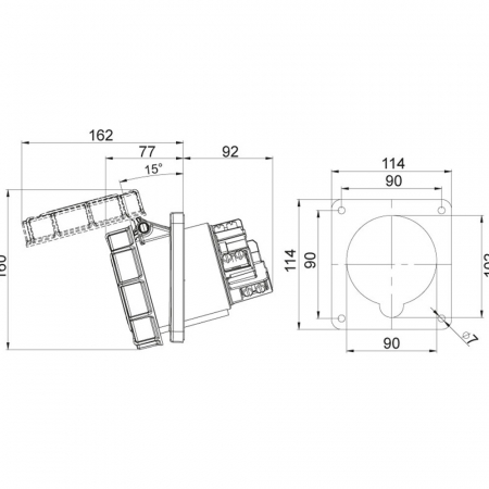 Priza trifazica 5 poli 125A 3P+N+E incastrabila ST oblica 6h CEE 380V IP67 [1]