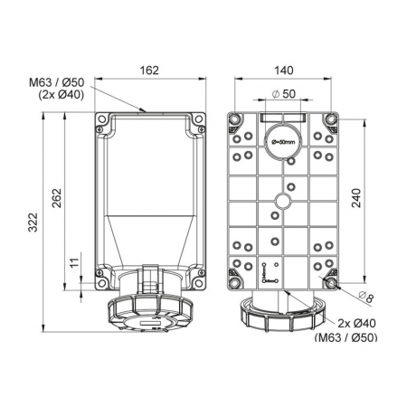 Priza trifazica aplicata 4 poli 125A 3P+E 6h CEE 380V IP67 [2]